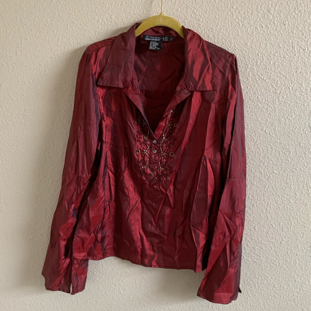 Y2k Bohemian Iridescent Beaded 1/4 Button Down - image 1